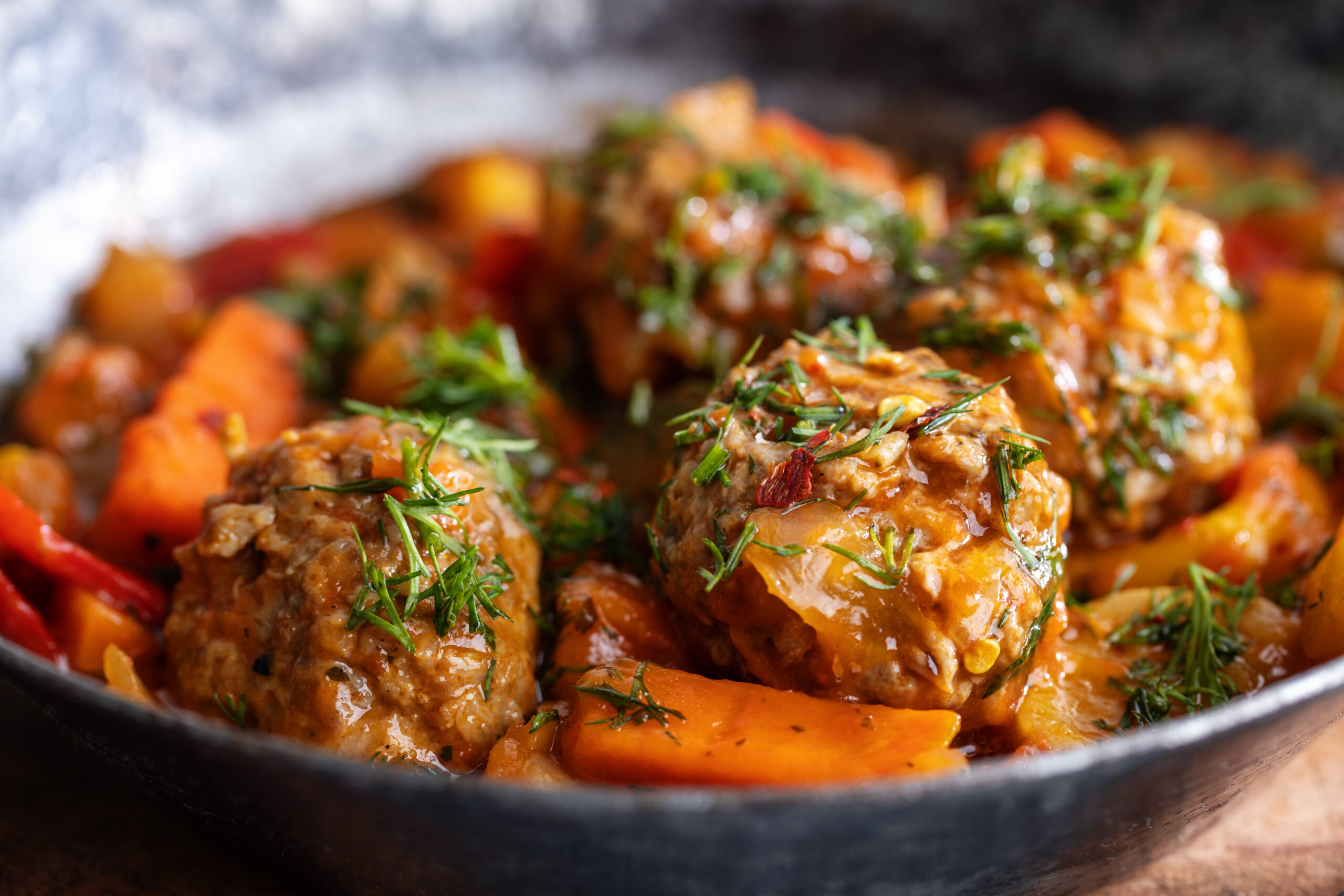 meatballs with vegetables and tomato sauce